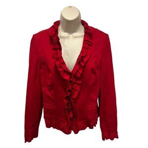 Red Ruffled Blazer Jacket INC International Concepts Zip Up Size S